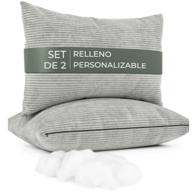Imagen de Cojines Sofa con Relleno Incluido, 2 Unidades, para y Cama, Decoracion Hogar, Funda de Almohada, Fundas torciopelo Acanalado Moderno, Cojin 40x60 Gris Claro