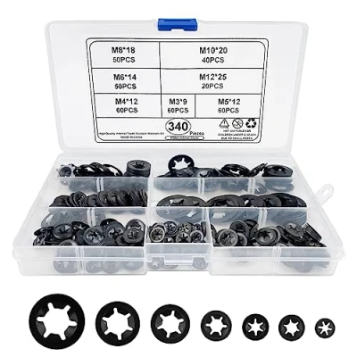 Imagen de Fousenuk 340 piezas Arandelas Metalicas Bloqueo, Starlock de Dientes Internos M3 M4 M5 M6 M8 M10 M12 Velocidad Clip Rápida Sujetad Seguridad Estrella