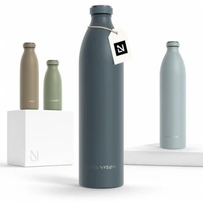 Imagen de Lars NYSØM Botella de Acero Inoxidable aislada 1,5l Agua 1,5 litro a Prueba Fugas para Deportes, Bicicleta, Perro, (Stone Blue, XL 1500ml)