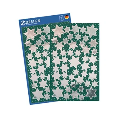 Imagen de Avery 52812 pegatinas de Navidad, estrellas, papel satinado, 2 hojas, 96 pegatinas, plata