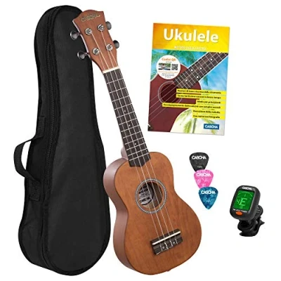 Imagen de CASCHA Juego de ukelele soprano italiano para niños y adultos, kit iniciación con 3 púas, libro texto, videos educativos sobre código QR, afinador, cuerdas aquila, guitarra pequeña hawaiana,
