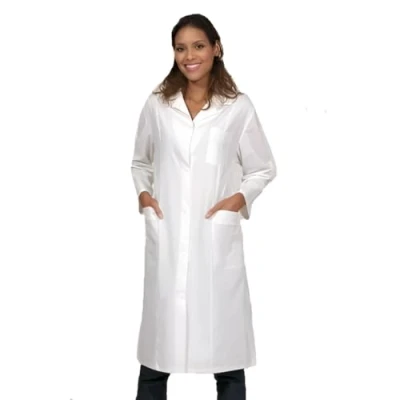 Imagen de KODAMA Bata de Laboratorio Mujer 100% Algodón Blanca con Mangas Abotonadas, Uniforme Trabajo Actualizado