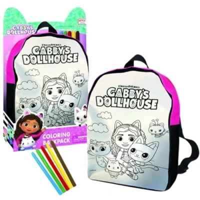 Imagen de Cefa Toys Mochila para colorear la Casa de Muñecas Gabby. Incluye mochila, 5 rotuladores pintar en tela. Apto niños a partir 3 años