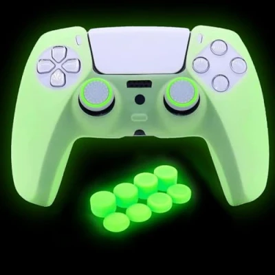 Imagen de HLRAO PS5 Controller Skins Silicone Grip Glow in The Dark Housse de Protection pour Manette + 8 FPS Pro Thumb Grips 2 Pcs Caps.