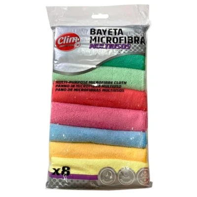 Imagen de Clim Profesional Set 8 Bayetas de Microfibra Colores Surtidos Todo Tipo Superficies Gran Absorción y Acabados Sólo con Agua (30x30 CM)