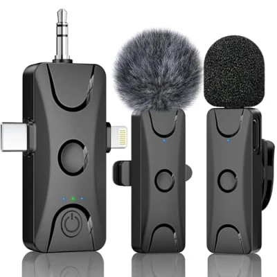Imagen de micro Lavalier inalámbrico para iPhone Android: Mini cierre con eliminación de ruido inteligente, 48 kHz/16 bits, alcance 100 pies cámara PC portátil grabación video streaming entrevista