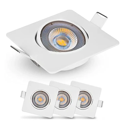 Imagen de EMOS Exclusive focos LED Interior Techo 5W, 450lm Ojos de Buey para luz blanca cálida 3000k Juego 3 empotrables ultraplanos cuadrado pivotante en 50, color blanco