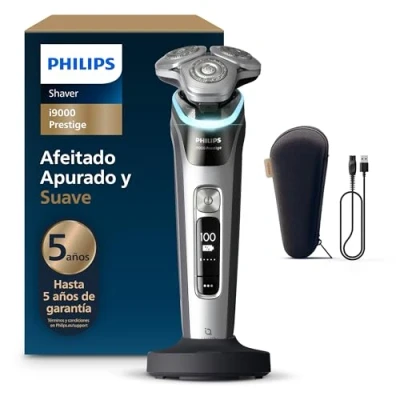 Imagen de Philips i9000 Prestige, Afeitadora Eléctrica Hombre, Máquina de Afeitar Barba en Seco y Mojado, Tecnología SkinIQ, Base Carga, Recargable, Estuche Viaje, XP9204/10