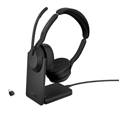 Imagen de Jabra Evolve2 55 Auriculares Estéreo Inalámbricos con Tecnología Air Comfort, Micrófonos Cancelación de Ruido y ANC, Certificado para MS Teams, Negro