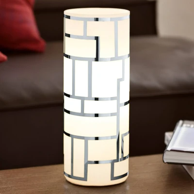Imagen de EGLO Bayman lámpara de mesa 1 foco, elegante mesilla noche acero y cristal con decoración, salón cromada, blanca, interruptor, casquillo E27
