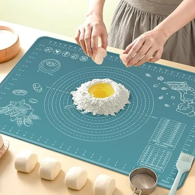 Imagen de alfombrilla de silicona para repostería extra gruesa, antiadherente, 28 x 20 pulgadas, masa rodante con medidas, antideslizante, tapete amasado, encimera,