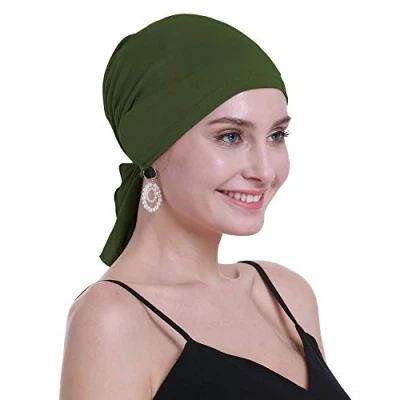 Imagen de osvyo Bambú Chemo Headscarf para mujeres pérdida de cabello Cáncer Slip On Headwear Turbans Sombreros Tapas Sellado Embalaje, algas marinas, Talla única