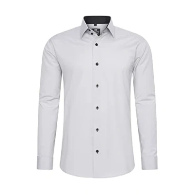 Imagen de Rusty Neal camisa de hombre corte ajustado manga larga elástica en contraste negocios ocio, gris claro, L