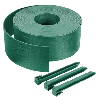 Imagen de VOUNOT Borde Jardín Césped Borde, Bordillo Escondido Flexible de PE Aspecto Natural, Longitud 20 m Altura 13 cm Espesor 4 mm con 12 Estacas Anclaje, Verde