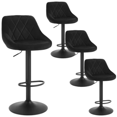 Imagen de WOLTU 4X Taburete de Bar con Respaldo Terciopelo Taburetes Alto Cocina Regulable en Altura Giratorio Sillas Escritorio Negro BH219sz 4