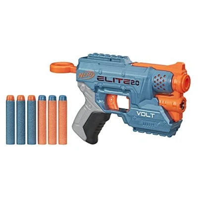 Imagen de Nerf Elite SD 1 Blaster de 2,0 voltios con 6 dardos y rieles paso, juguete para interior exterior, alcance hasta 27 metros, ampliable accesorios, niños a partir 8 años