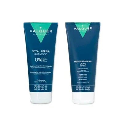 Imagen de Valquer Pack Champú Reparador y Mascarilla Capilar de Oliva para cabellos dañados. Hidratación capilar. Vegano 180 ml +