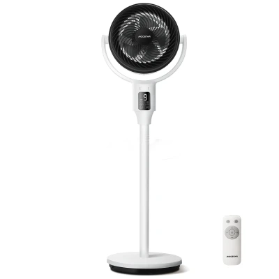 Imagen de Aigostar Airflow Ventilador de Pie Silencioso (23dB) con Mando a Distancia, Motor DC 24W, Gran Pantalla LED Táctil, Oscilación 135, 9 Velocidades, Altura Ajustable 61/109 cm, Diámetro 28 Blanco