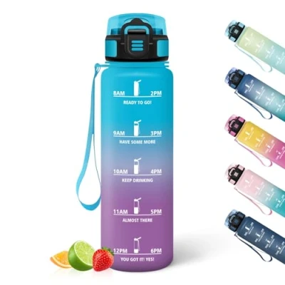 Imagen de HoneyHolly Botella Agua, 500ML, a Prueba de Fugas Botellas Reutilizable Agua Gimnasio, con Marcador Tiempo, para Correr, Andar en Bicicleta, Trabajar, Ir La Escuela