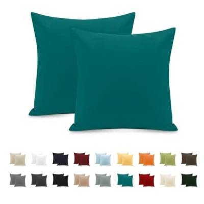 Imagen de Funda Almohada 100% Algodón 65x65 cm 2 PCS, Juego de Suave Puro Algodón, Sin Cremallera Cepillada con Cierre sobre TórtolaTurquesa