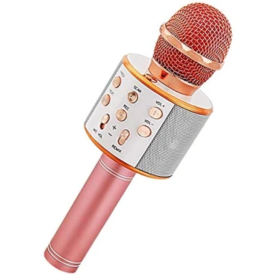 Imagen de Micrófono Karaoke Bluetooth Microfono Inalámbrico Portátil para Cantar y Grabación, con Altavoces Incorporados, Compatible Android/iOS, PC (ROSA GOLD)