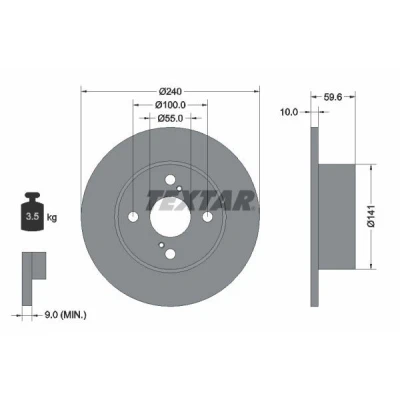 Imagen de TEXTAR 92136000 Disco de freno 240 10 04/06 100 macizo sin perno sujeción rueda, buje rueda TOYOTA: Corolla VIII Liftback