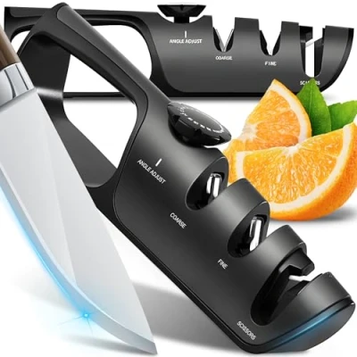 Imagen de Retoo afilador de cuchillos manual 3 etapas, cuchillos, herramienta afilado con mango, tijeras para cizalla, afilado, piedra afilar, granja