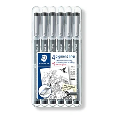 Imagen de Staedtler 308 SB6P, Rotuladores Fineliner Pigment Liner, Estuche con 6 unidades, Color Negro