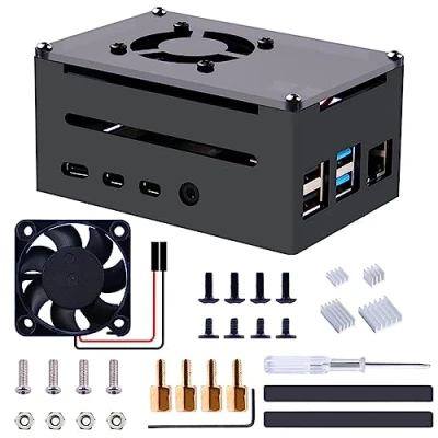 Imagen de GeeekPi Raspberry Pi 4 Case, Aluminum Case with Fan, Heatsink for Model B, High Supports PoE Hat