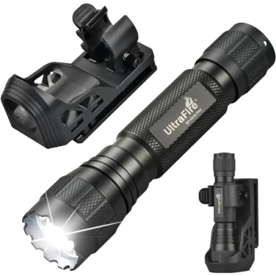 Imagen de UltraFire linterna táctica con funda, 1200 lúmenes, LED para aplicación de la ley soporte cinturón, batería recargable y cargador, pequeña WF 501B PRO