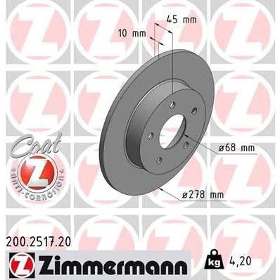 Imagen de ZIMMERMANN COAT Z 200.2517.20 Disco de freno 278 10 5/5 5 114 macizo revestido NISSAN: Almera Tino, Primera Berlina, Hatchback