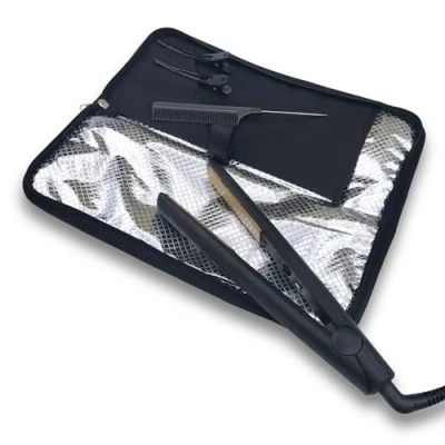 Imagen de Custodia e tappetino per piastra capelli con termica da viaggio cerniera tasche pettini, clip altro Ottimo viaggiare proteggere le superfici