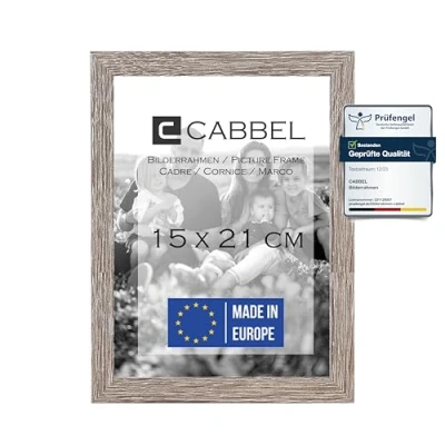 Imagen de CABBEL marco DIN A5 15x21 cm, Roble Oscuro, de madera MDF resistente, cristal Plexi inastillable, para colgar y colocar, ideal fotos/cuadros/collage