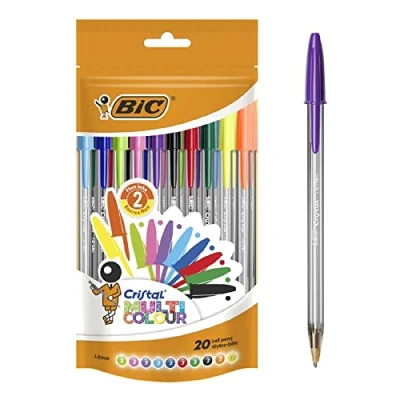 Imagen de BIC Cristal Multicolour Bolígrafos Punta Ancha (1,6 mm) Colores Surtidos, Bolsa de 20 Unidades, ideal para dibujos y anotaciones