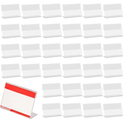 Imagen de 40pcs Soporte acrílico de la Etiqueta,mini Portatarjetas exhibición letreros,Titular Tarjeta Etiqueta precio transparente letreros mercancías