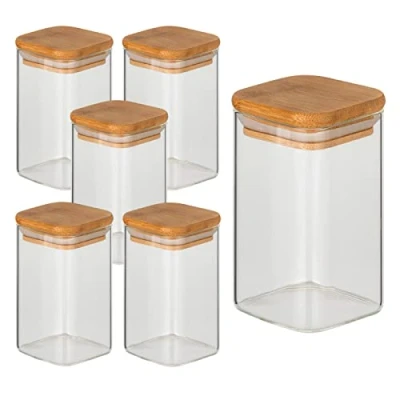 Imagen de gouveo Lote de 6 Tarros Vidrio borosilicato 250 ml Cuadrado con Tapa Tarro pequeño 0,25 l Vidrio, recipientes Caja almacenaje