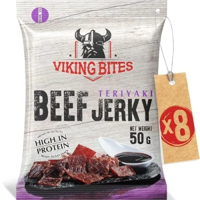 Imagen de Viking Bites Beef Jerky Con Teriyaki 400g (8 x 50 g) Cecina de ternera Aperitivo carne un alto contenido proteínas