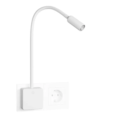 Imagen de ENUOTEK Lampara Aplique de Foco Lectura Cama Pared LED Regulable Blanco, Luz Dormitorio Mesilla Noche con Enchufe, Interruptor Tactil y Cuello Cisne Flexible, 3W 280Lm Neutra 4000K