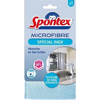 Imagen de SPONTEX Microfibra especial inoxidable Textura 3D no rayante Absorbe y hace brillar Elimina el 99% de las bacterias