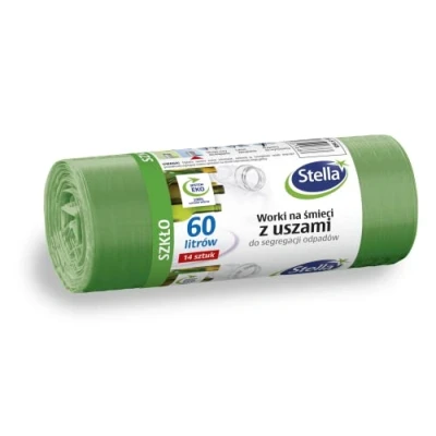 Imagen de Stella 035168 Bolsas de basura con asas para separación residuos cristal, 60 L, 14 unidades, color verde