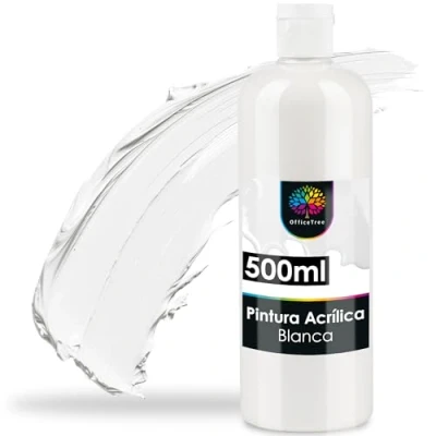 Imagen de OfficeTree color acrílico blanco 500 ml con base acuosa pintura acrílica White para amateurs ideal mezclar