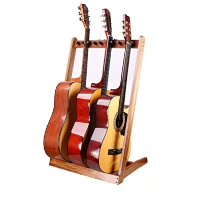 Imagen de Soportes de Guitarra,HilerPunk Guitarra Madera Múltiple,Soporte Suelo con Ranura para Púas Fieltro y Estacas Espuma Ajustables,para Casa o Estudio