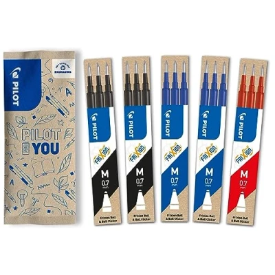Imagen de PILOT FriXion 0.7 15 Recambios negro/azul/rojo de tinta borrable Compatible con Ball &amp; Clicker Fuerza media Recambio gel