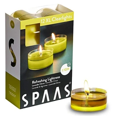 Imagen de Spaas 12 Velas de té con Aroma a parafina Transparente, plástico, Amarillo otoño, 57 mm Profundidad x 28 Altura