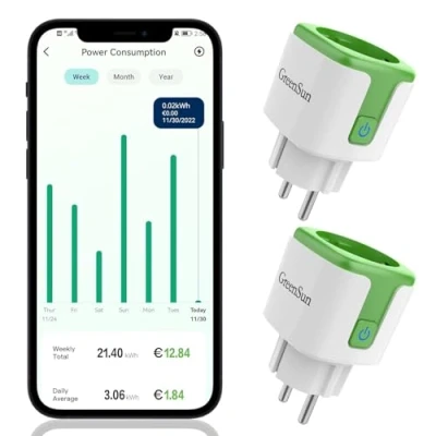 Imagen de Enchufe Inteligente Alexa WiFi 16A con Monitoreo Energético, Temporizador Compatible Inteligente, Smart Plug Mando a Distancia, Gris 2 Unid