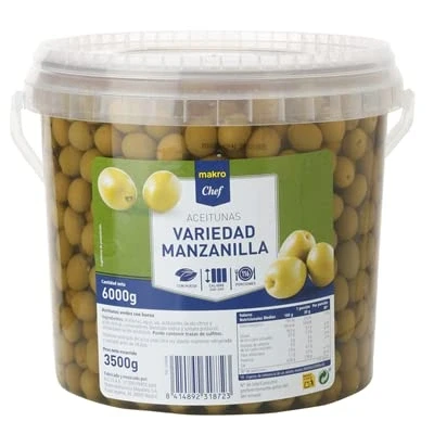Imagen de VARIEDAD de ACEITUNAS (Ac. verdes manzanilla c/hueso natr. calb. 180 260, Cubo 3500gr.)