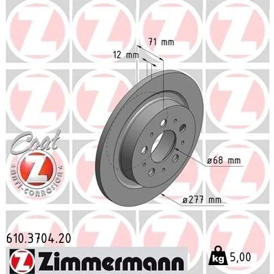 Imagen de ZIMMERMANN COAT Z 610.3704.20 Disco de freno 277 12 10/5 5 108 macizo revestido