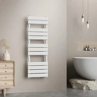 Imagen de [Neu.Haus] Radiador Toallero Mural Secatoallas con 12 Lamas Calentador de Toallas Conexión Inferior Modo Agua Caliente para Espacios Reducidos Acero 120 x 40 cm Blanco
