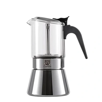 Imagen de GRÄWE Cafetera de acero inoxidable con jarra cristal, apta para inducción y todo tipo fuegos, lavavajillas, 6 tazas, 260 ml