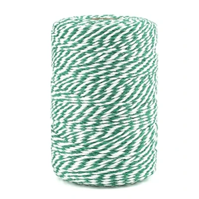 Imagen de jijAcraft Hilo de Algodón Cuerda Navidad 200M para Envolver Regalos, Manualidades, Cocina, Decoración Verde y Blanco